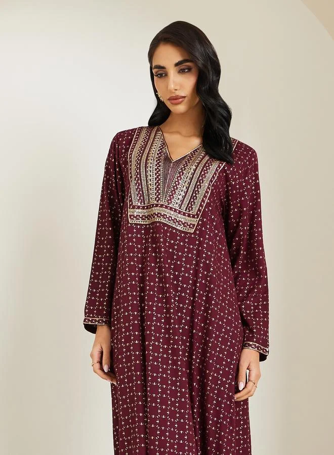 Amirah Women Maroon Embroidered Jalabiya